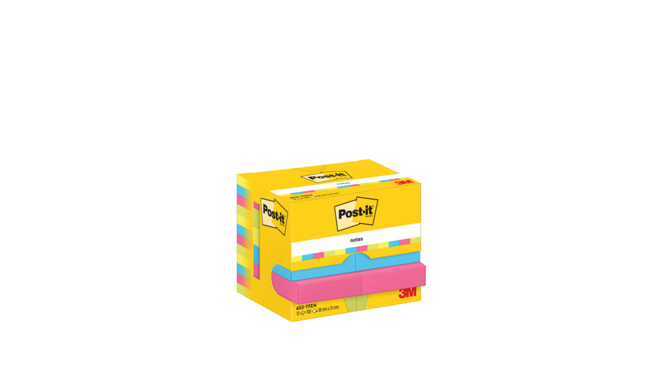 Memoblok 3M Post-it 653 38x51mm neon assorti kleur 12 stuks