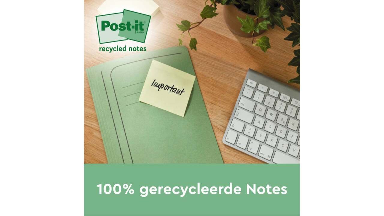 Memoblok 3M Post-it 654 76x76mm recycle geel 18 + 6 gratis