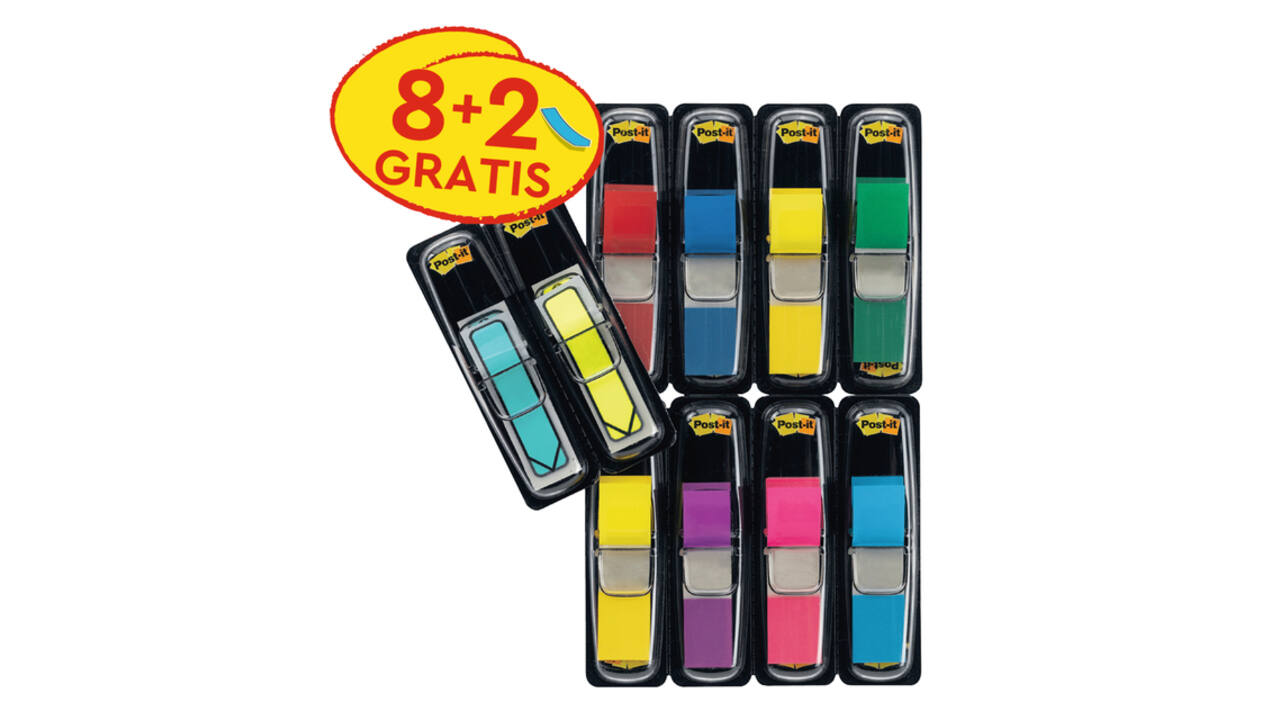 Indextabs 3M Post-it 683 11.9x43.2mm 8 kleuren assorti + 2 sets pijlvorm gratis