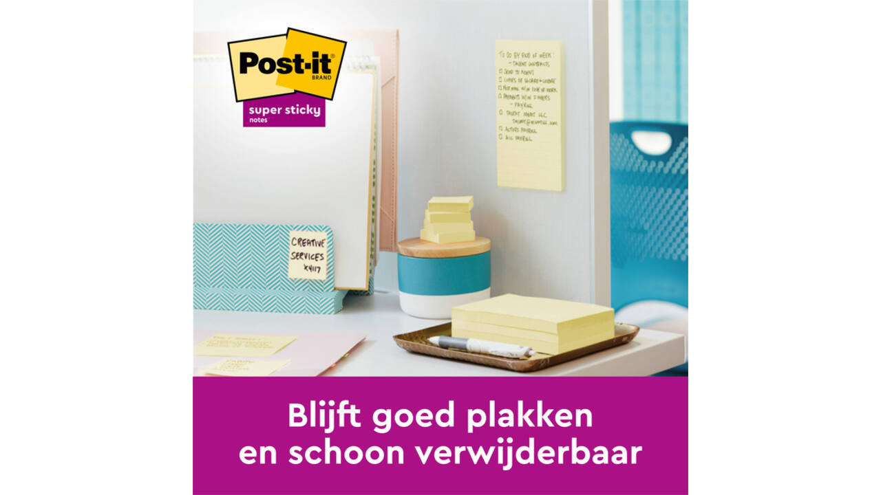 Memoblok 3M Post-it 622 Super Sticky 47.6x47.6mm geel 21 + 3 gratis