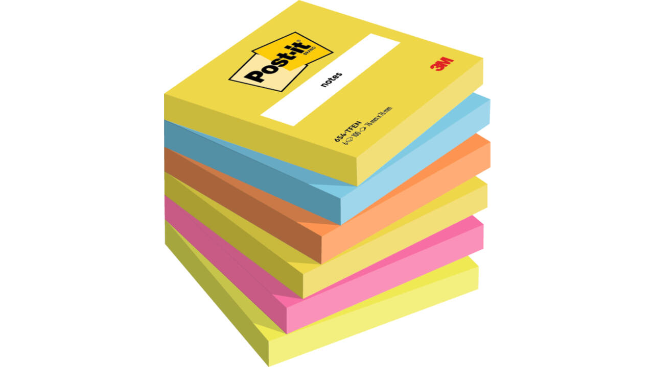 Memoblok 3M Post-it 654 76x76mm Energetic Colours 6 stuks