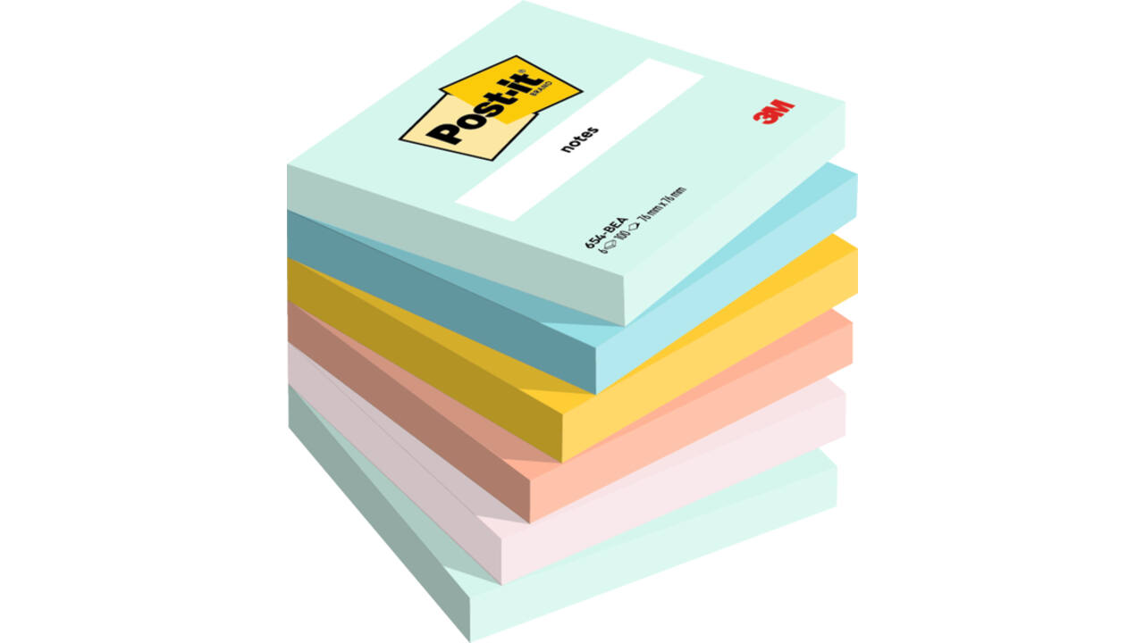 Memoblok 3M Post-it 654 76x76mm Beachside Colour 6 stuks