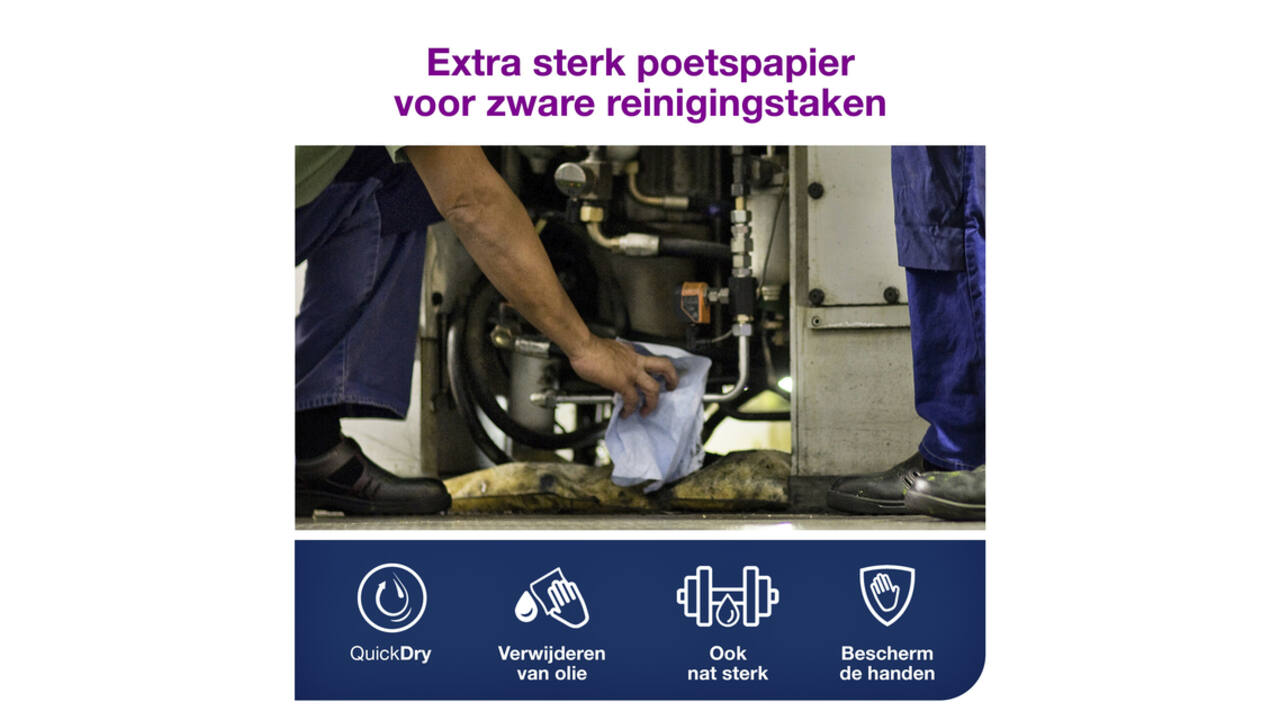 Reinigingsdoek Tork W4 Premium Industrial Heavy-Duty gevouwen 3-laags 5x100 vel blauw 130082