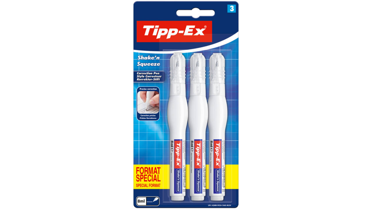 Correctiepen Tipp-ex Shake 'n Squeeze 8ml blister à 3 stuks