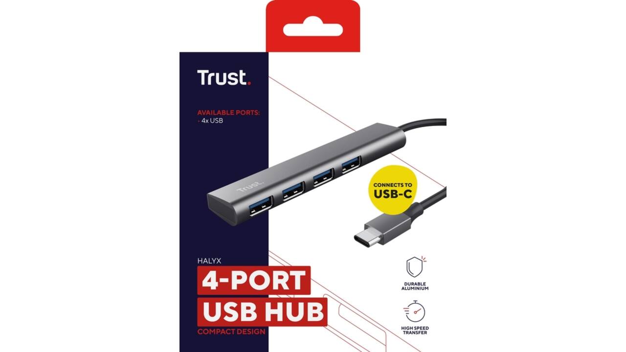Hub Trust Halyx 4-port USB-C zilver