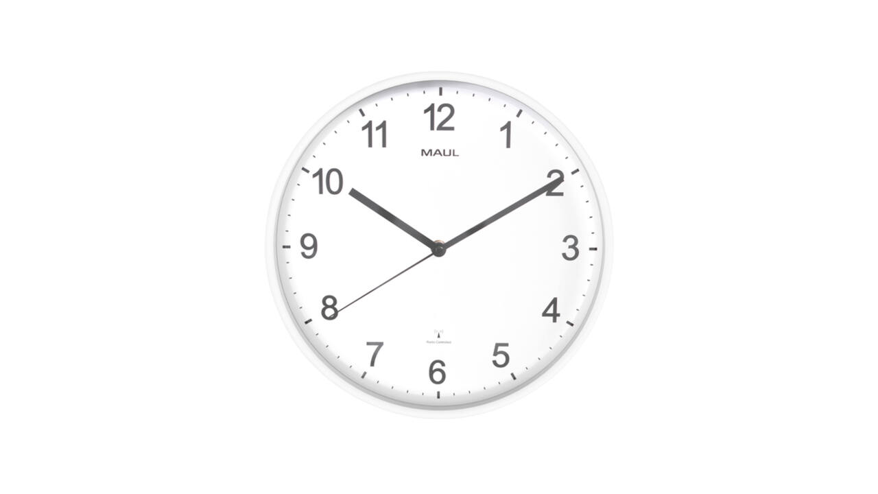 Wandklok MAUL Sprint RC Ø30x5cm kunststof wit/wit incl batterij