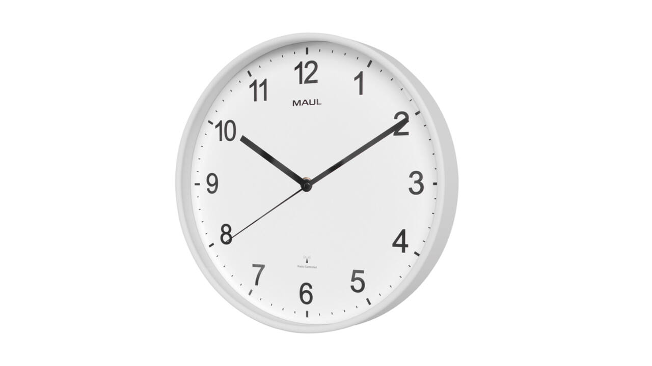 Wandklok MAUL Sprint RC Ø30x5cm kunststof wit/wit incl batterij