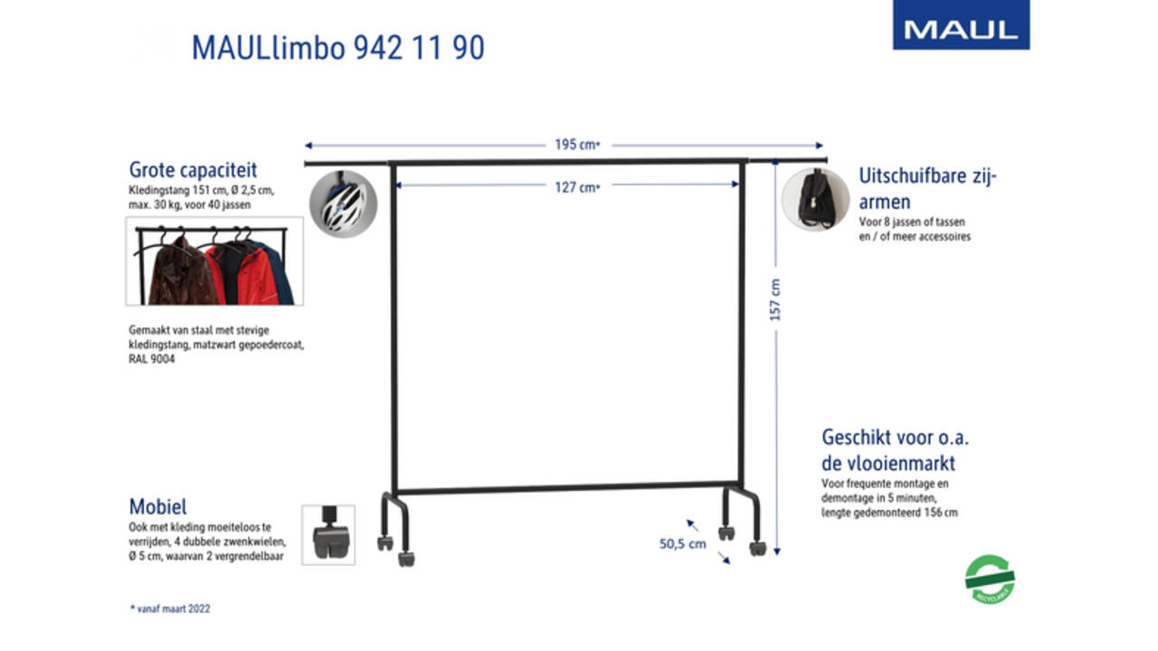 Garderoberek MAUL Limbo 156x127(tot 220)x50cm mobiel (zijarmen)
