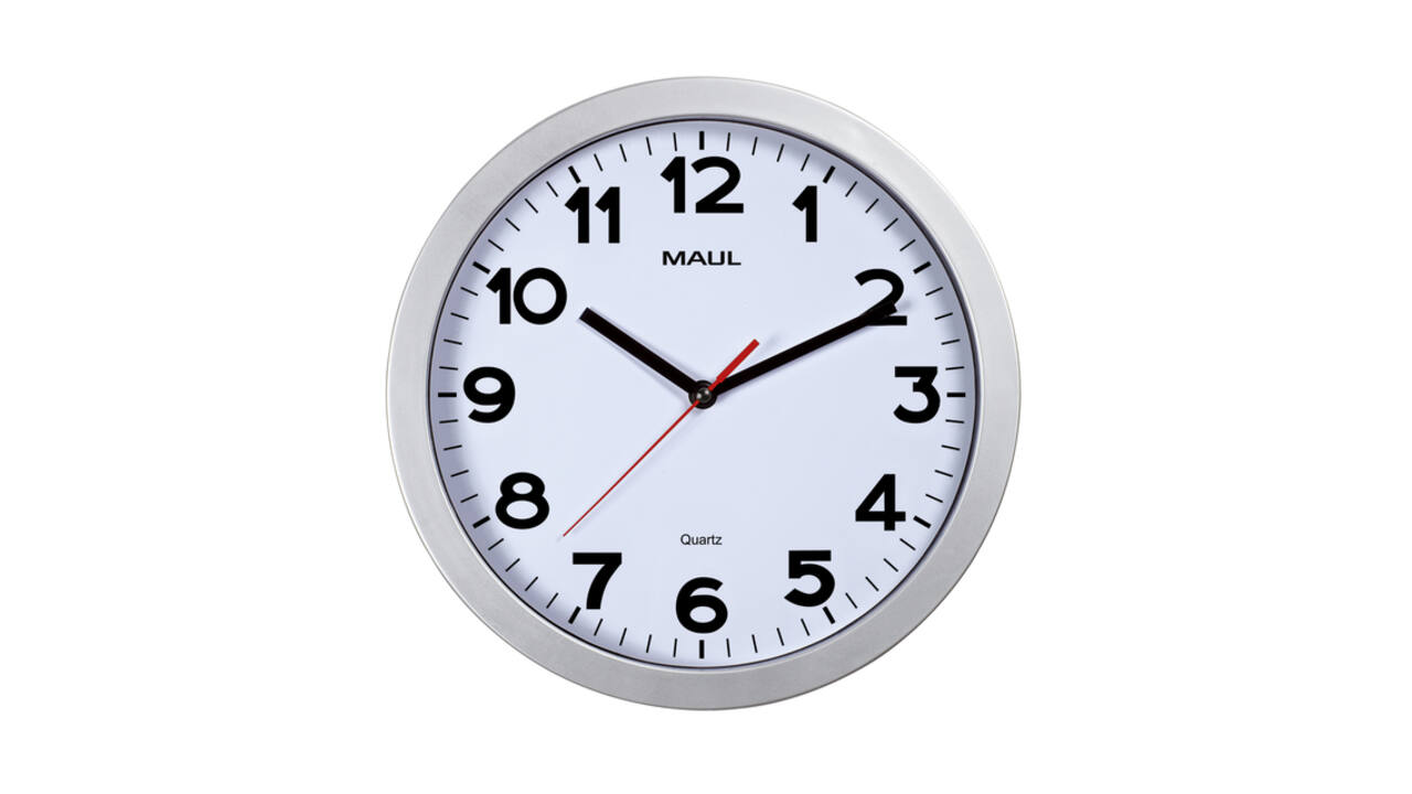 Wandklok MAUL Step Quartz Ø30x5cm kunststof zilver/wit stildraaiend