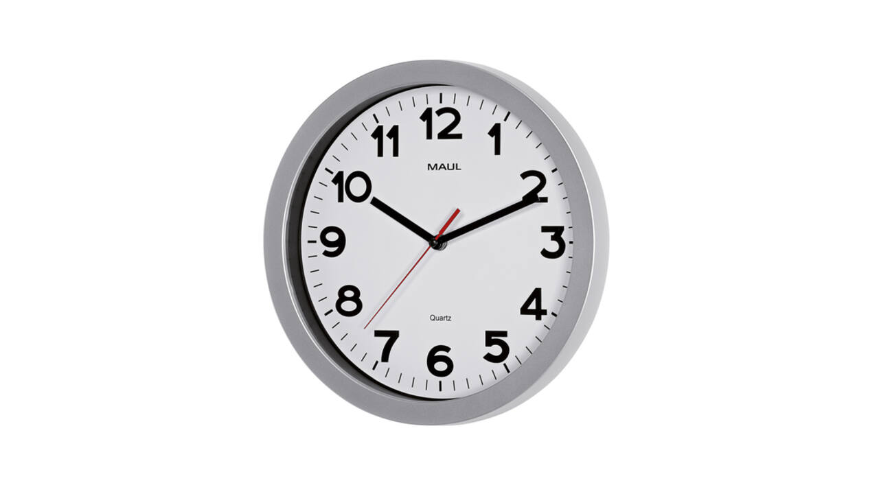 Wandklok MAUL Step Quartz Ø30x5cm kunststof zilver/wit stildraaiend