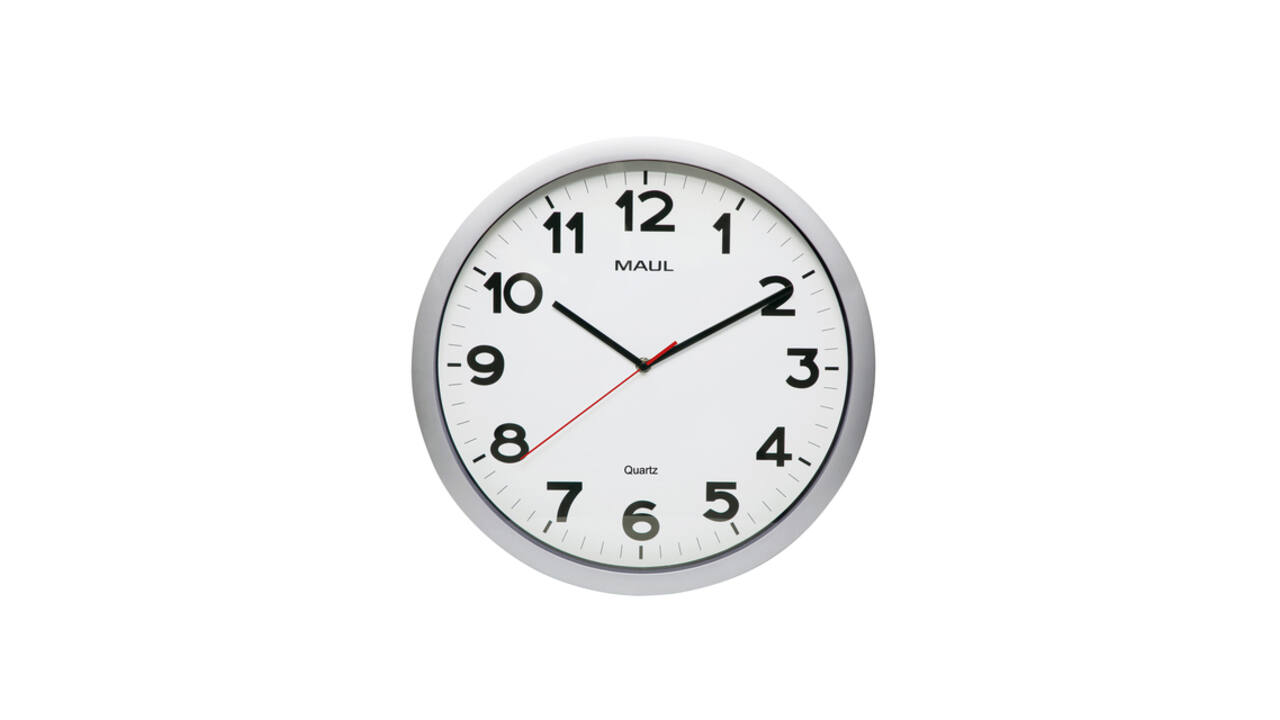 Wandklok MAUL Step Quartz Ø40x5cm kunststof zilver/wit stildraaiend