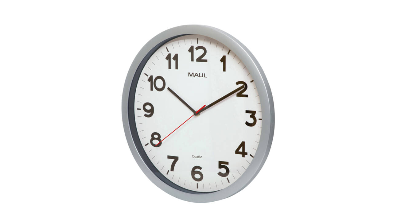 Wandklok MAUL Step Quartz Ø40x5cm kunststof zilver/wit stildraaiend