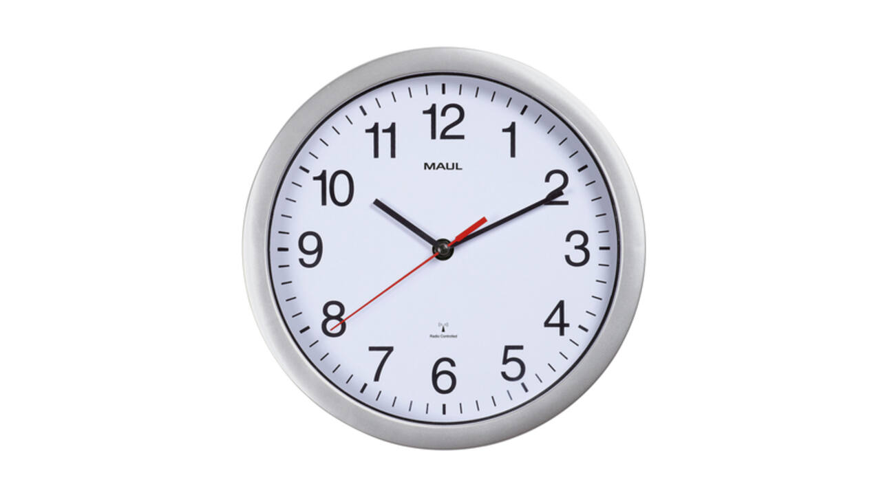 Wandklok MAUL Run RC Ø25x5cm kunststof zilver/wit incl batterij