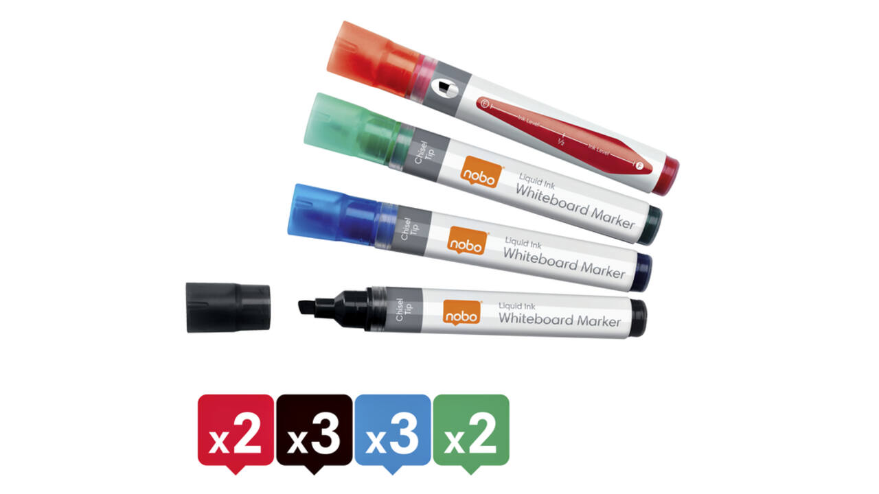 Whiteboardmarker Nobo Liquid ink schuin assorti 4mm 10stuks