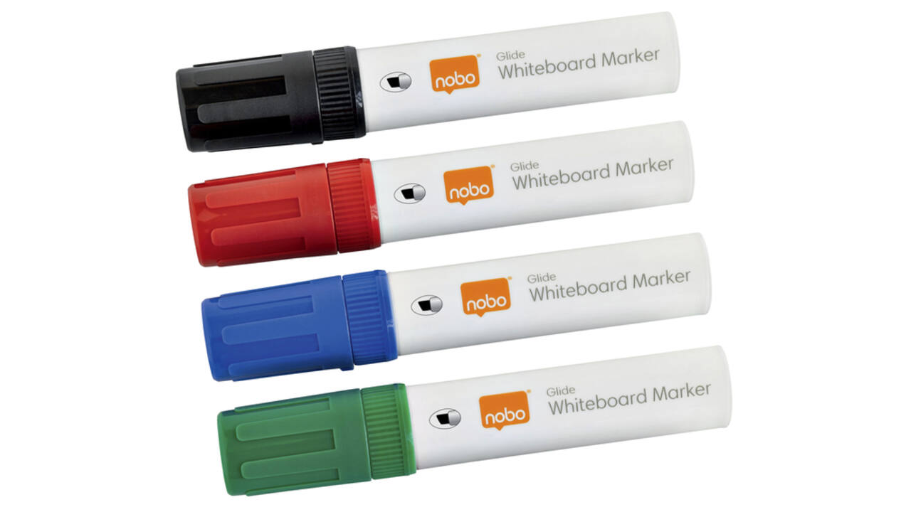 Whiteboardmarker Nobo Glide schuin assorti 10mm 4stuks