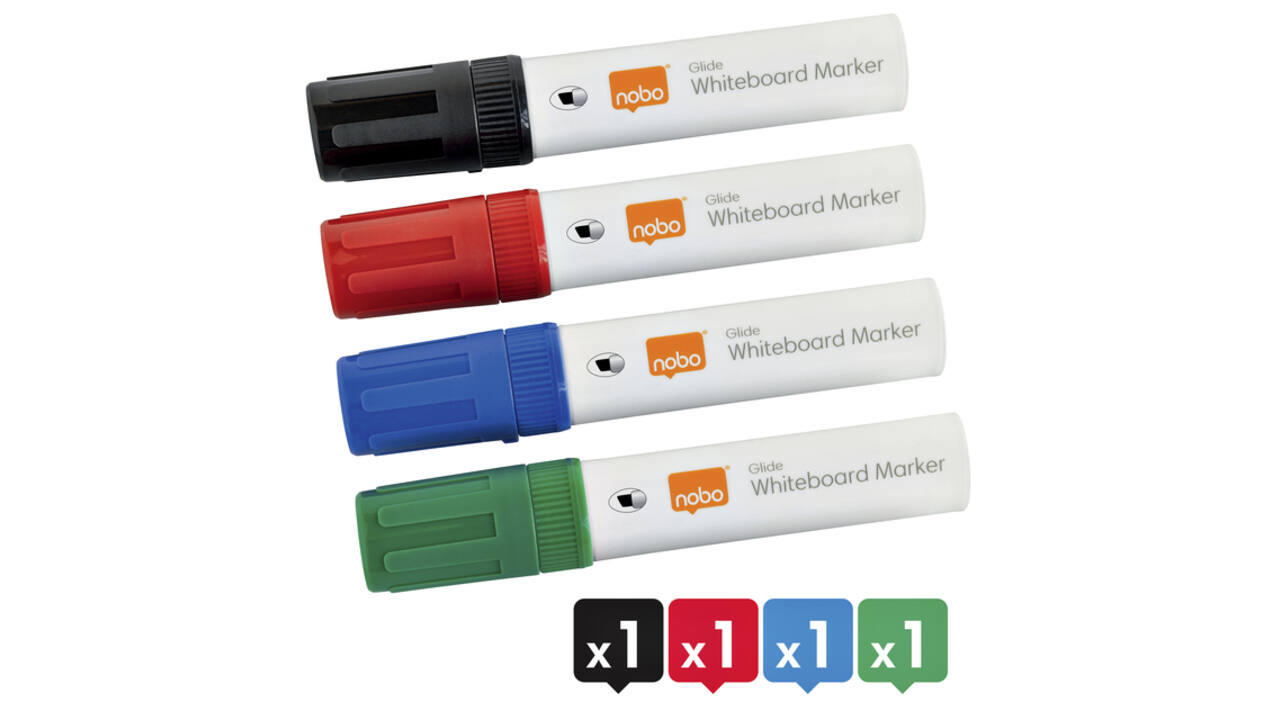Whiteboardmarker Nobo Glide schuin assorti 10mm 4stuks