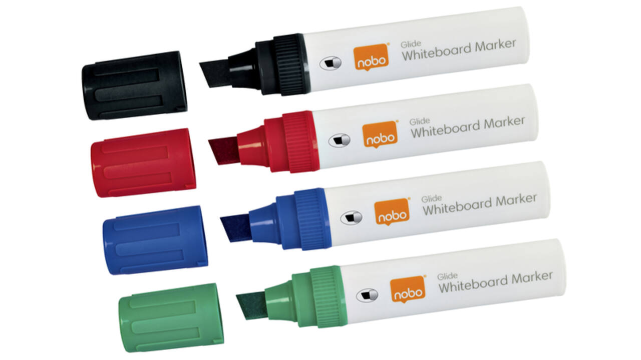 Whiteboardmarker Nobo Glide schuin assorti 10mm 4stuks