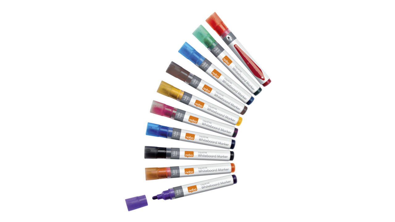 Whiteboardmarker Nobo Liquid ink rond assorti 3mm 10stuks