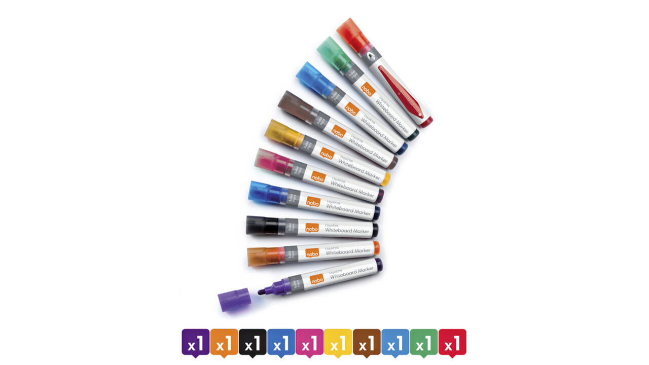 Whiteboardmarker Nobo Liquid ink rond assorti 3mm 10stuks