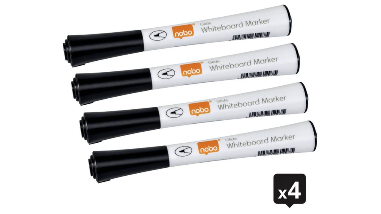 Whiteboardmarker Nobo Glide fijn zwart 1mm 4stuks