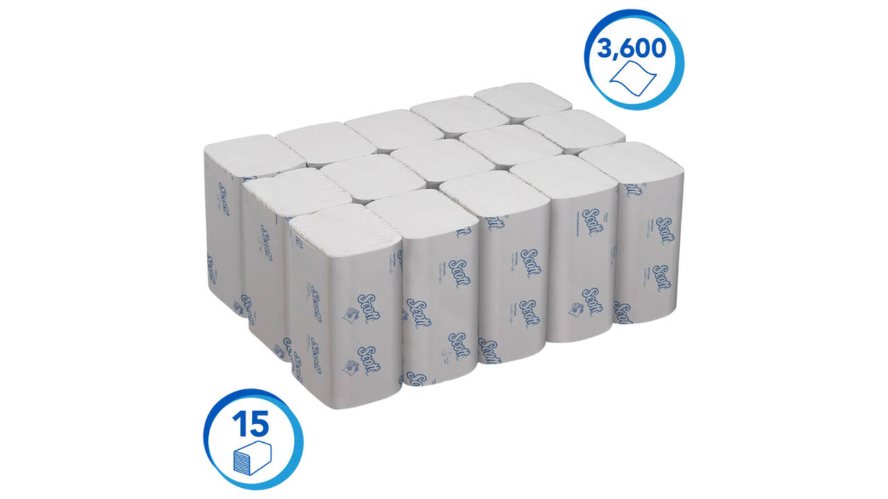 Handdoek Scott Essential i-vouw 1-laags 200x318mm 15x240 vel wit 6669