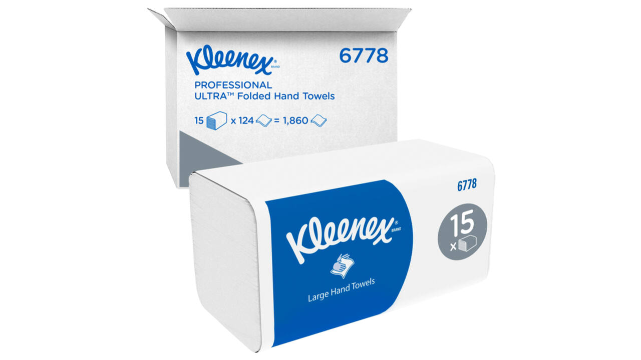 Handdoek Kleenex Ultra i-vouw 2-laags 215x318mm 15x124 vel wit 6778