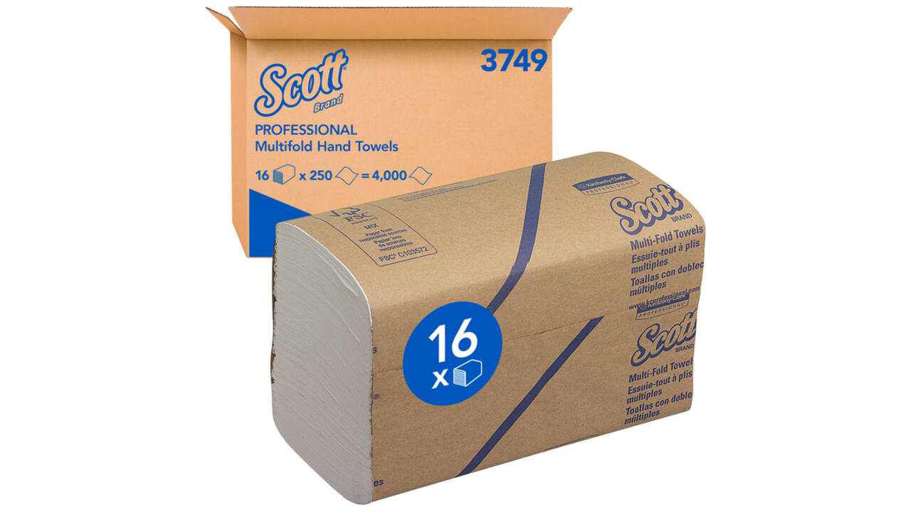 Handdoek Scott m-vouw 1-laags 203x240mm 16x250 vel wit 3749