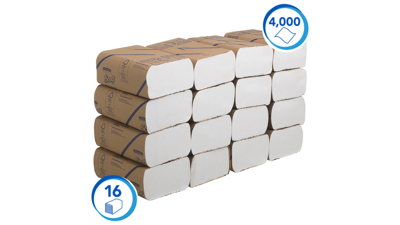 Handdoek Scott m-vouw 1-laags 203x240mm 16x250 vel wit 3749