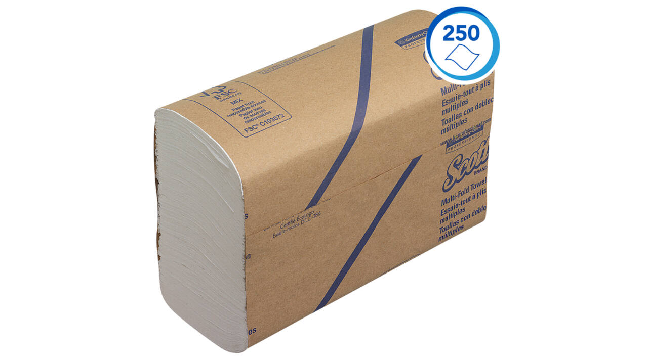 Handdoek Scott m-vouw 1-laags 203x240mm 16x250 vel wit 3749