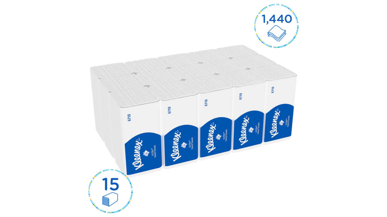 Handdoek Kleenex Ultra i-vouw 3-laags 215x318mm 15x96 vel wit 6710