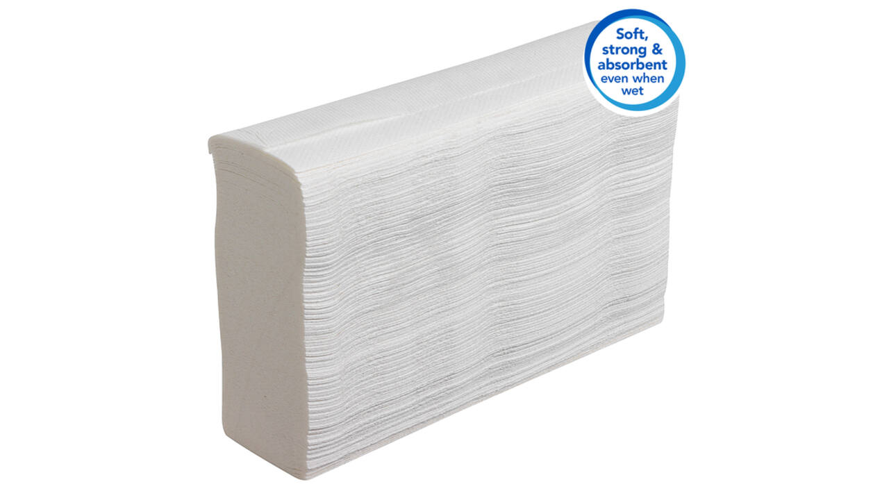 Handdoek Scott Slimfold m-vouw 1-laags 190x300mm 16x110 vel wit 5856