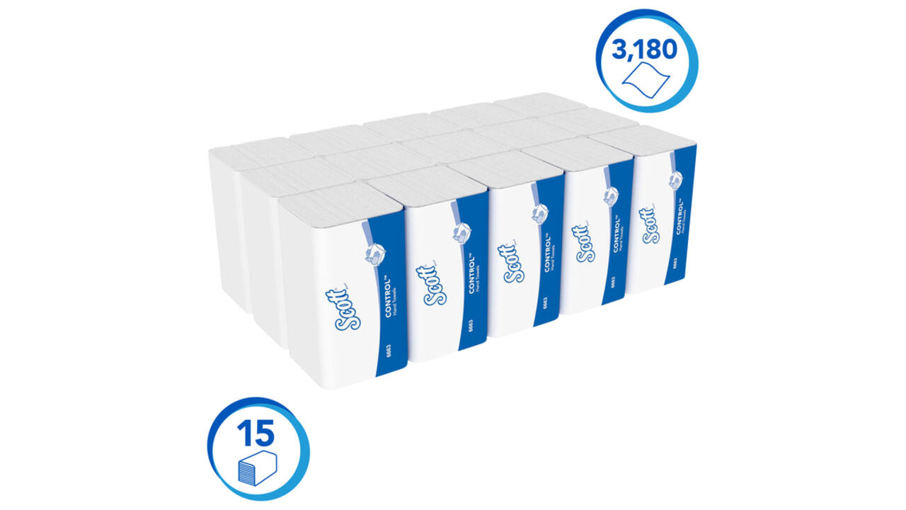 Handdoek Scott Control i-vouw 1-laags 215x315mm 15x212 vel wit 6663