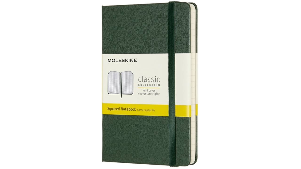 Notitieboek Moleskine pocket 90x140mm ruit 5x5mm hard cover myrtle green