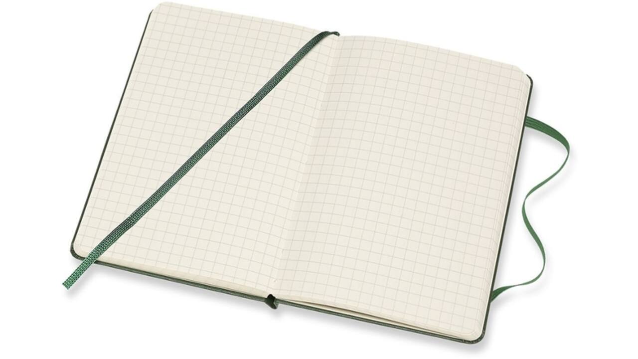 Notitieboek Moleskine pocket 90x140mm ruit 5x5mm hard cover myrtle green