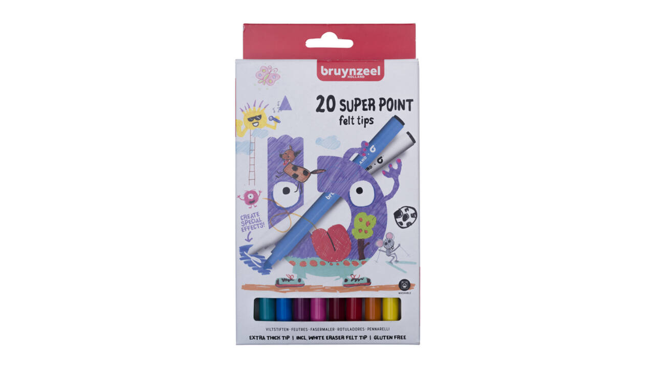 Viltstift Bruynzeel Kids Super Point assorti 20 stuks