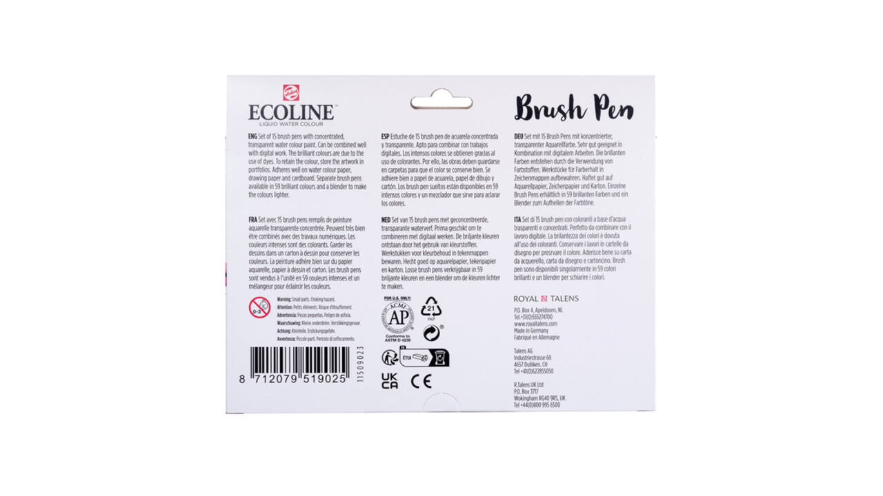 Brushpen Talens Ecoline set à 15 stuks assorti