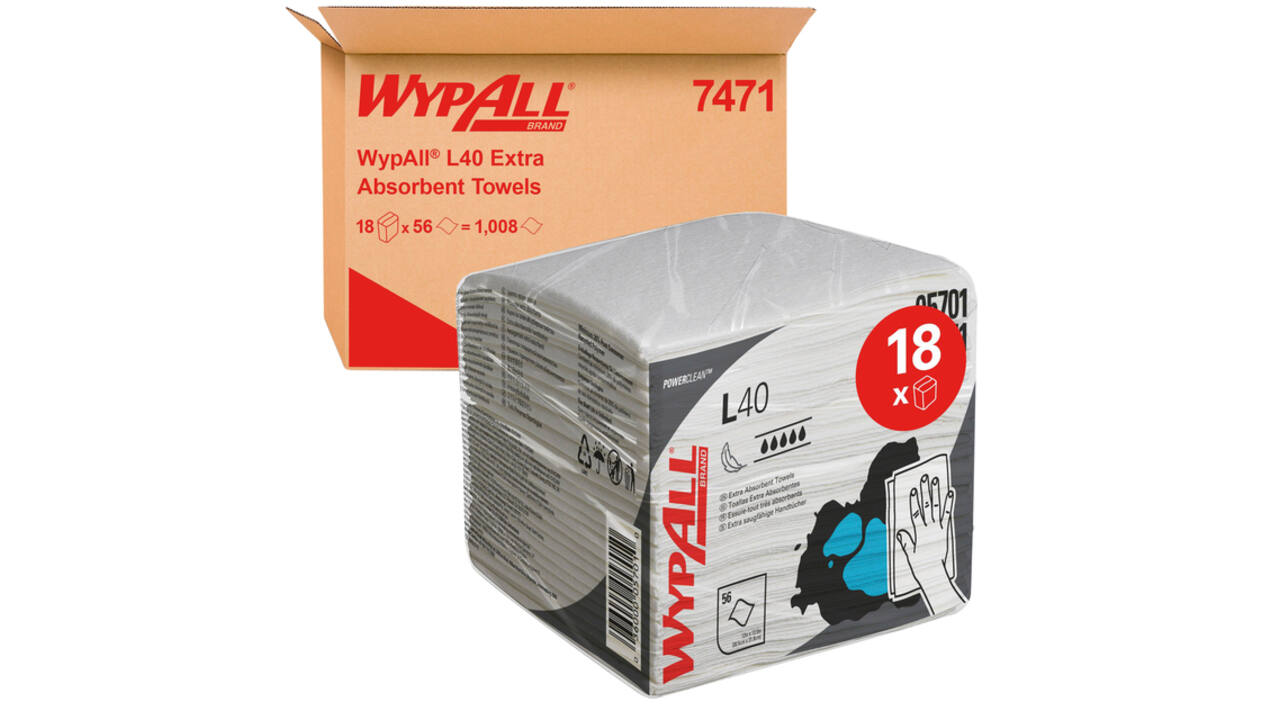 Reinigingsdoek WypAll L40 PowerClean 1-laags 18x56 vel wit 7471