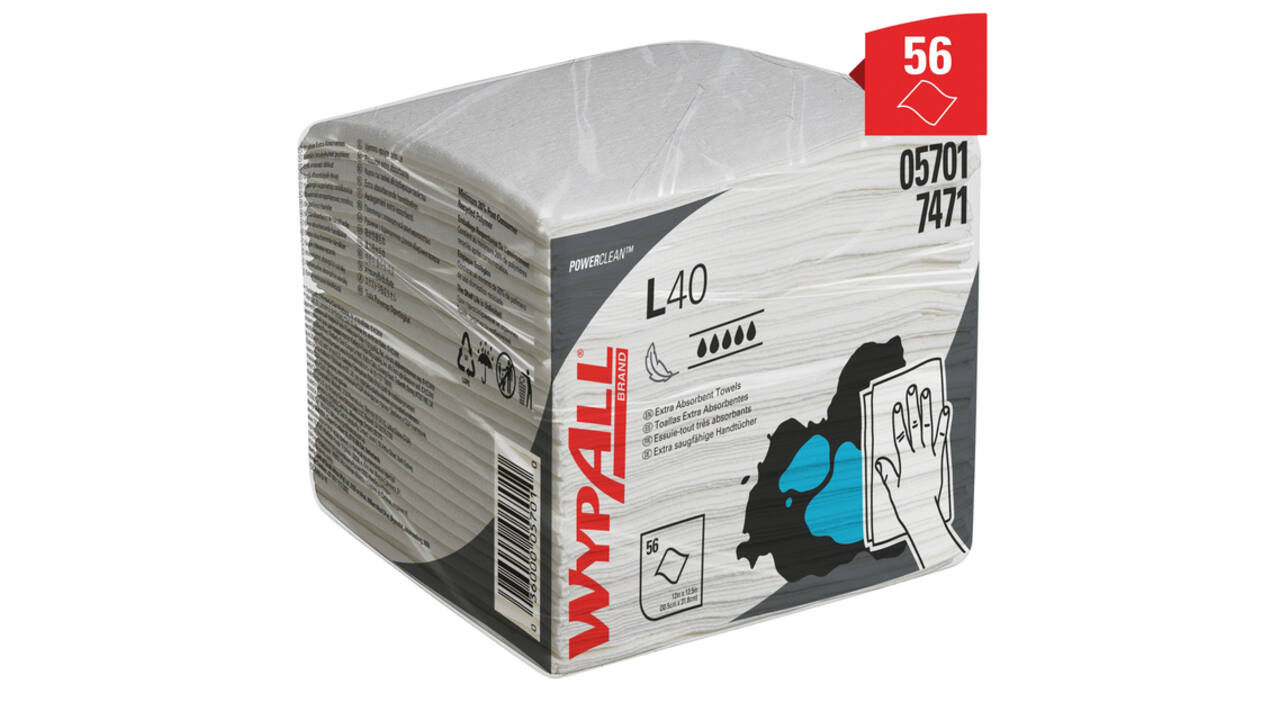Reinigingsdoek WypAll L40 PowerClean 1-laags 18x56 vel wit 7471