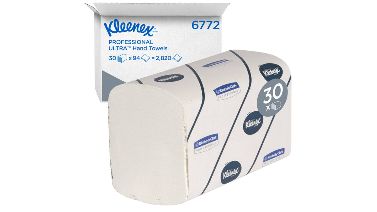 Handdoek Kleenex Ultra i-vouw 2-laags 215x415mm 30x94 vel wit 6772