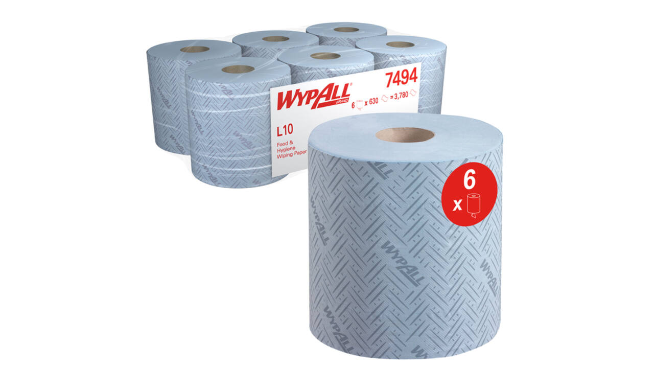 Poetspapier WypAll L10 GeneralClean 1-laags 630 vel blauw 7494