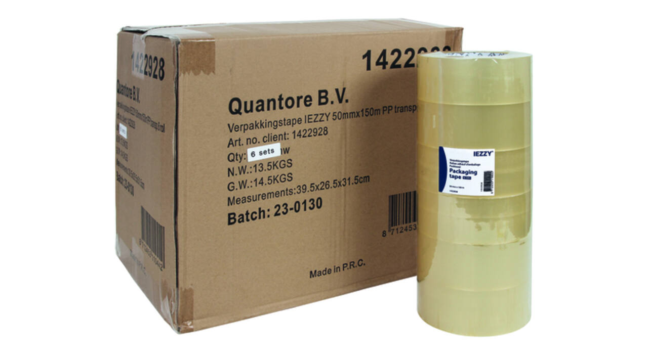 Verpakkingstape IEZZY PP 50mmx150m (Jumbo) transparant 6 rollen