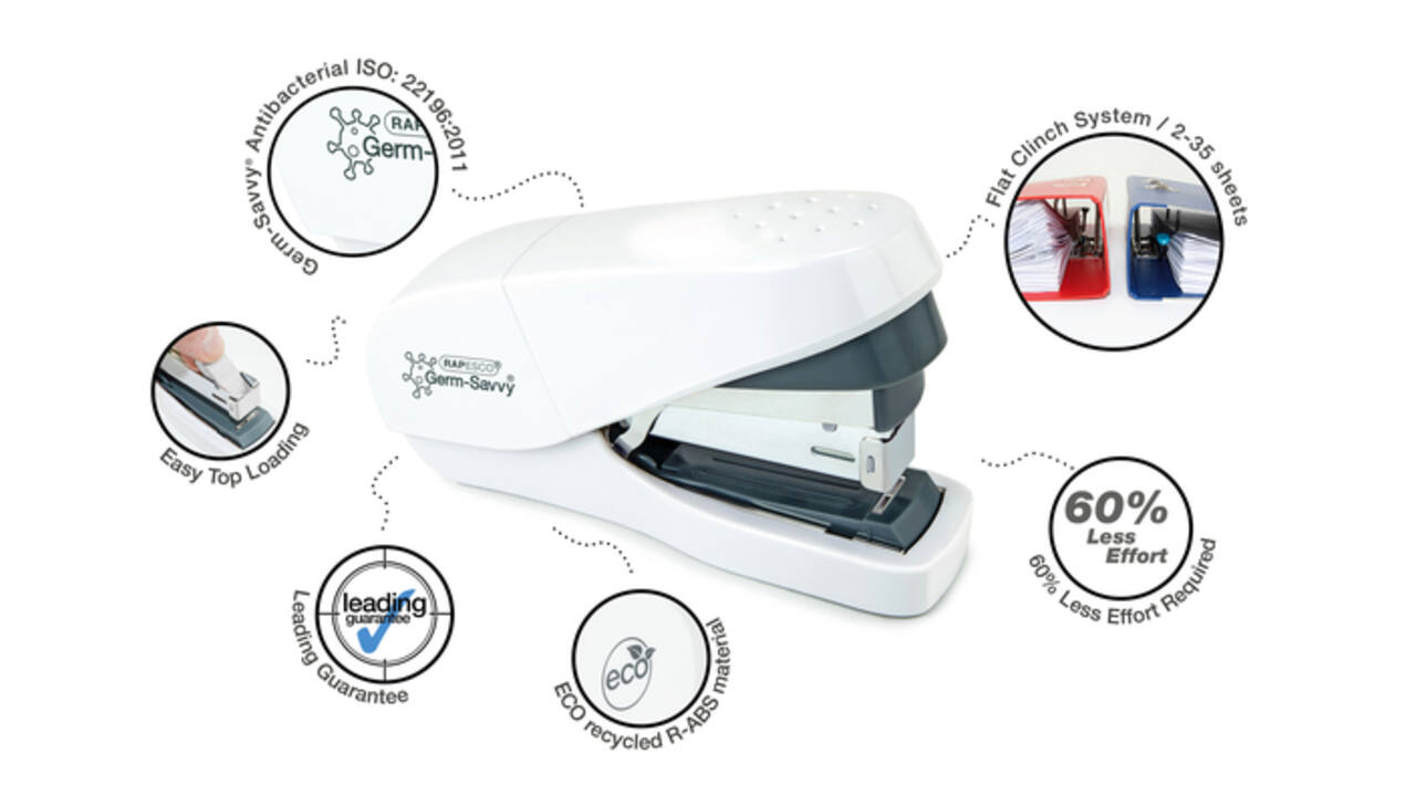Nietmachine Rapesco Germ-Savvy Less Effort Eco antibacterieel wit