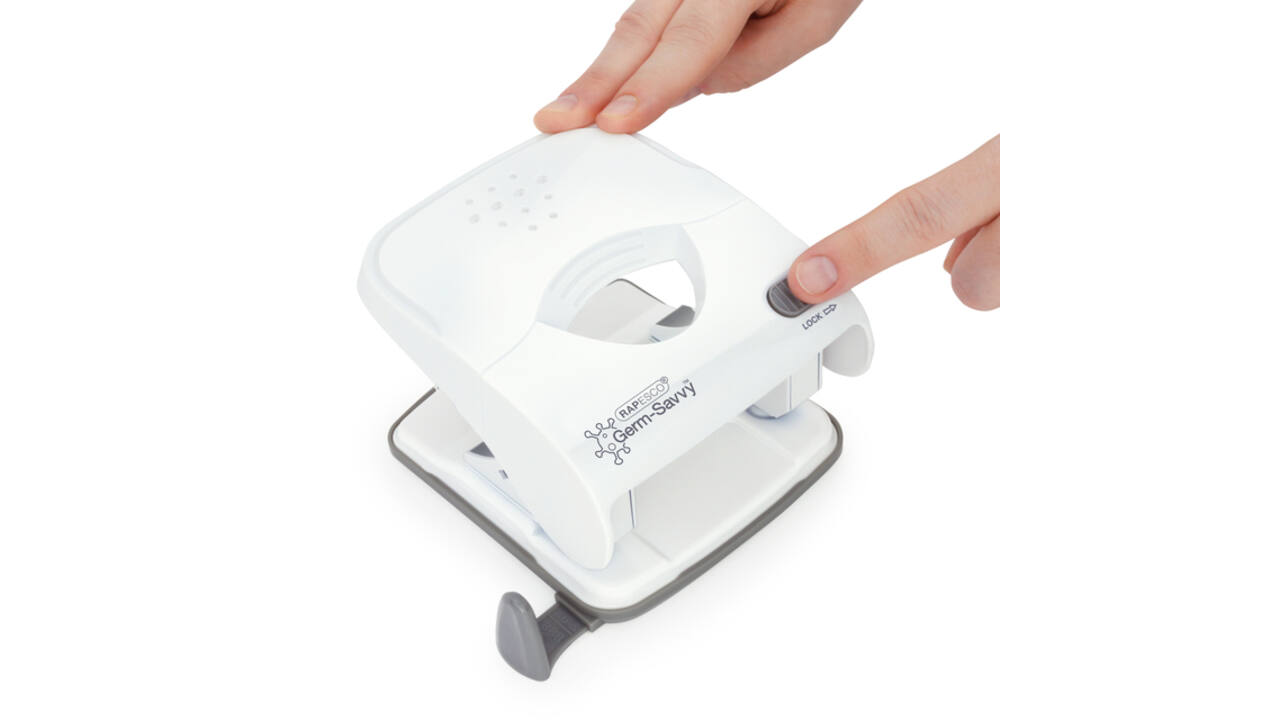 Perforator Rapesco Germ-Savvy Less Effort Eco X5-40ps antibacterieel 2-gaats wit