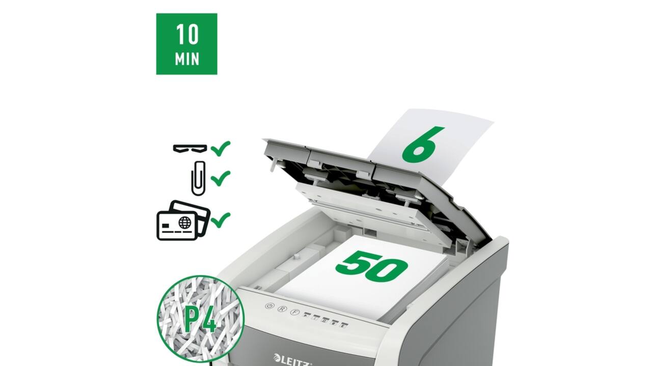 Papiervernietiger Leitz IQ Auto+ Small Office 50X P4 snippers 4x28mm