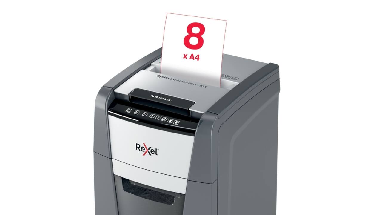Papiervernietiger Rexel Optimum Auto+ 90X snippers 4x28mm
