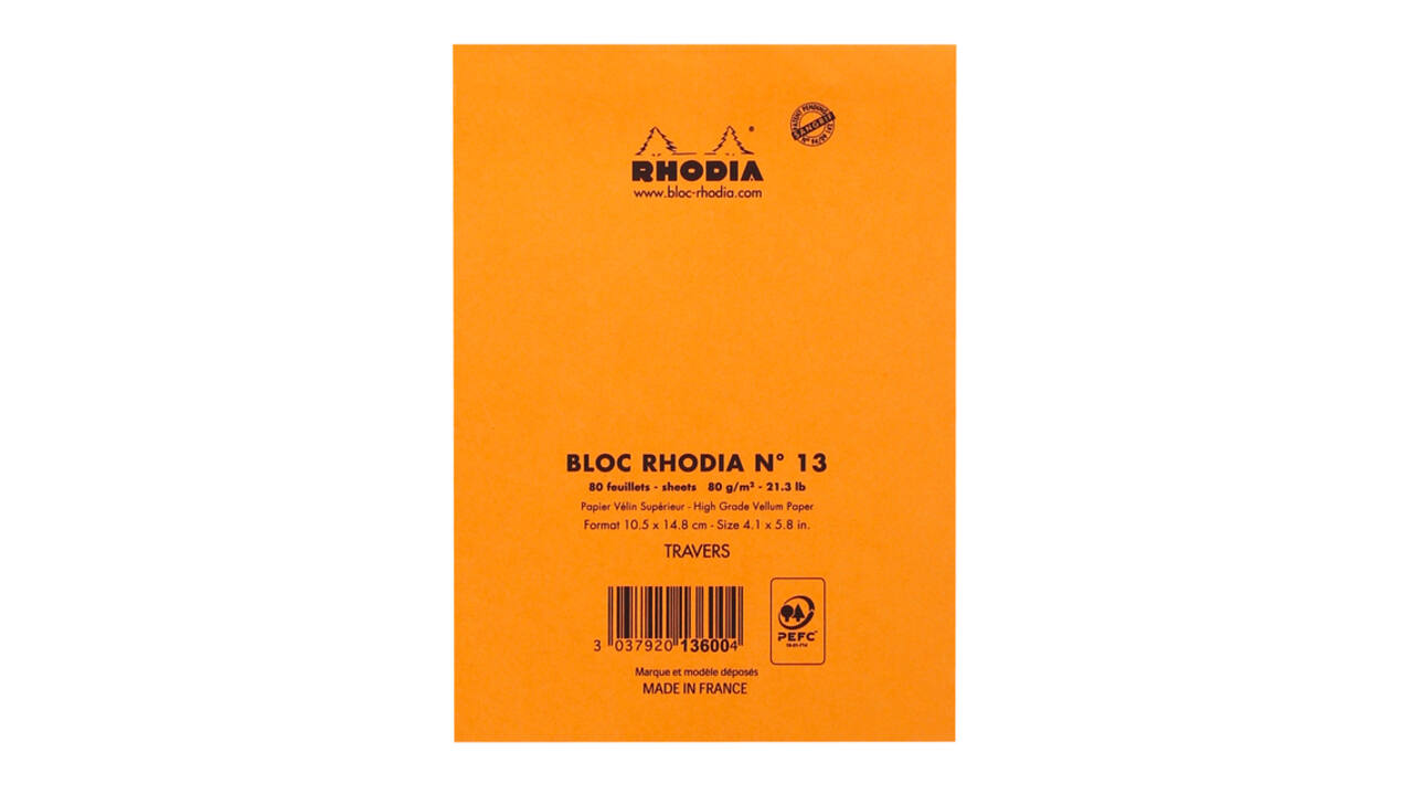 Schrijfblok Rhodia A6 lijn 80 vel 80gr oranje