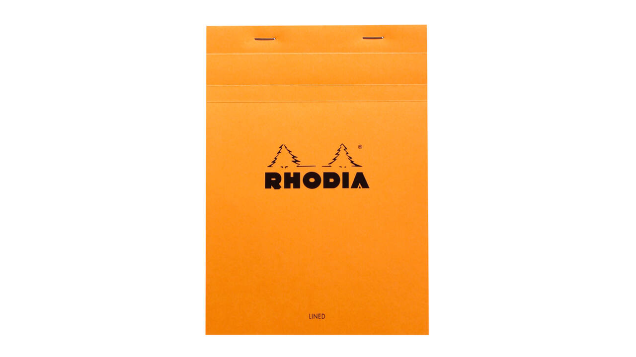 Schrijfblok Rhodia A5 lijn 80 vel 80gr met kantlijn oranje