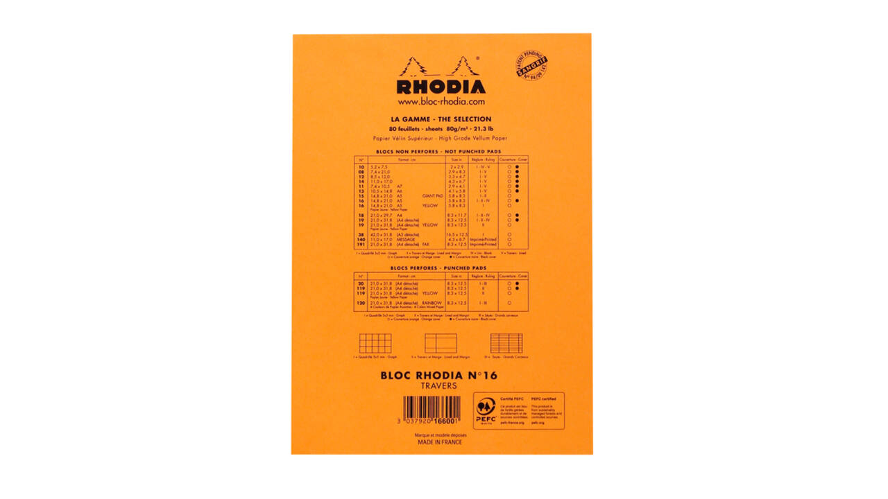 Schrijfblok Rhodia A5 lijn 80 vel 80gr met kantlijn oranje