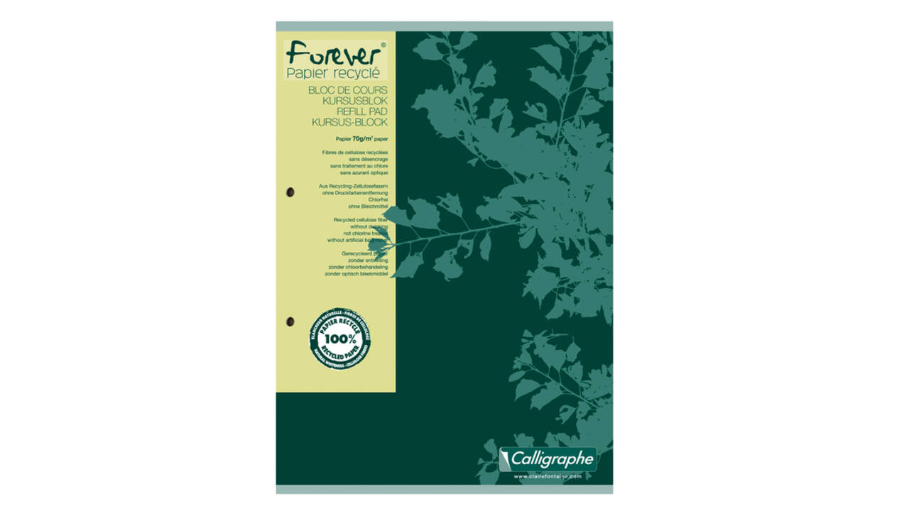 Cursusblok Clairefontaine Forever Calligraphe A4 lijn 2-gaats 200 pagina's 70gr groen