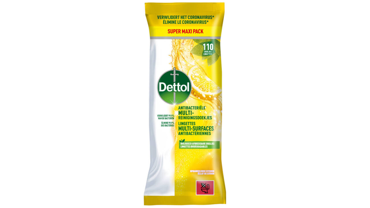 Reinigingsdoekjes Dettol antibacterieël Citrus 110 stuks